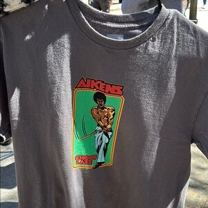 Gray Graphic T-Shirt with Martial Arts Design